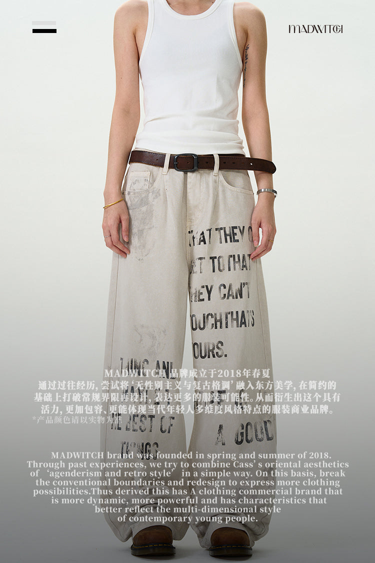 MADWITCH LETTER GRAFFITI DENIM PANTS #D1671