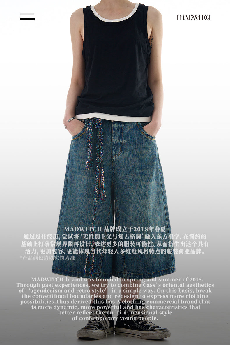 MADWITCH WASHED WIDE LEG DENIM JEANS #L562