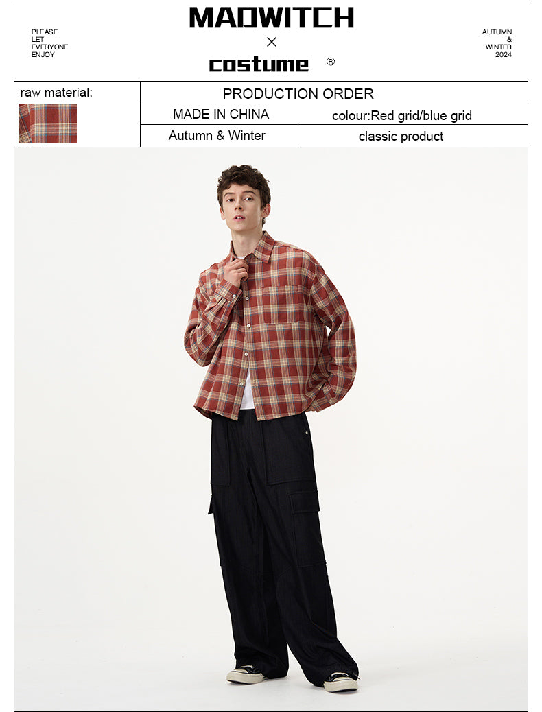 MADWITCH SLIM FIT HEIGHTENING PLAID SHIRT #RC76