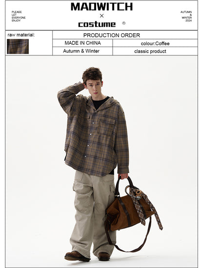 MADWITCH HOODED PLAID SHIRT #NR4675