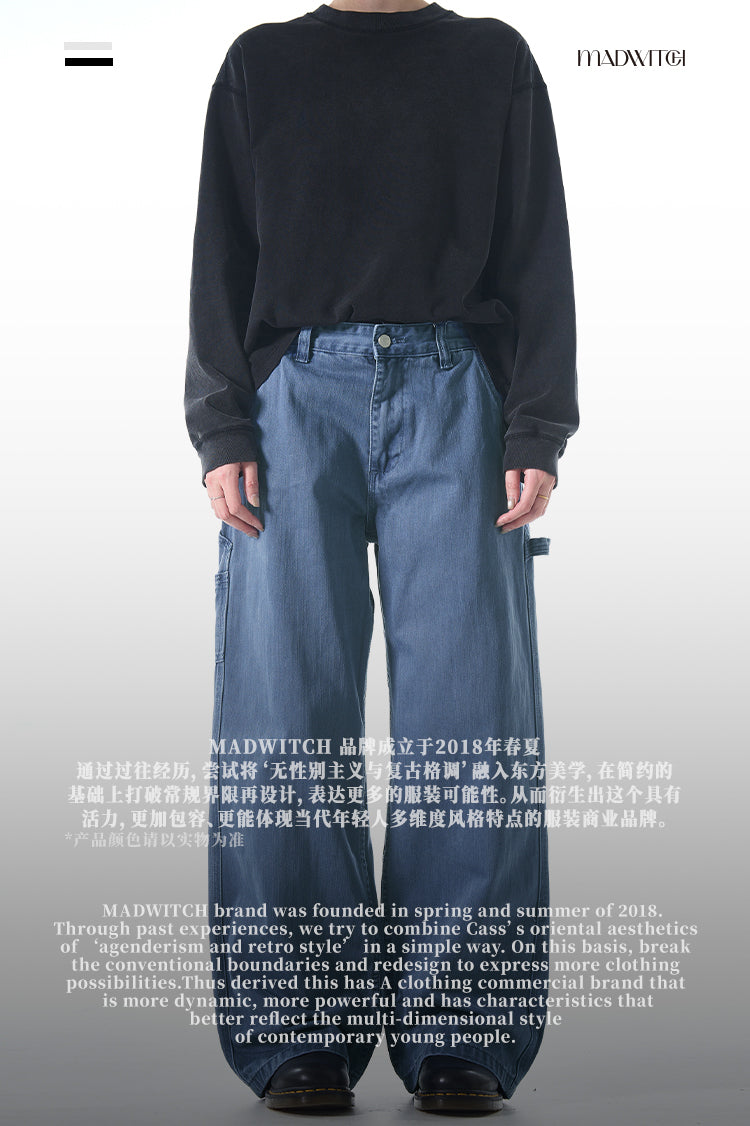 MADWITCH STRAIGHT-LEG FRENCH WORK DENIM PANTS #F9009