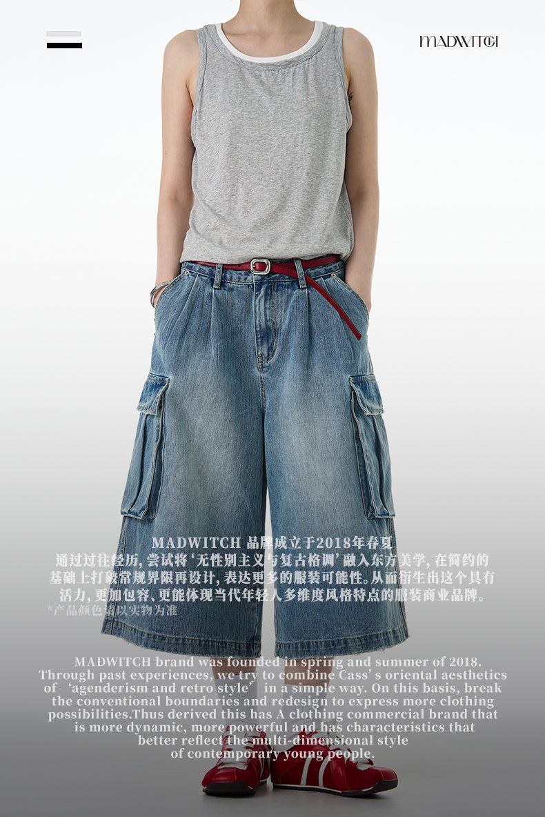 MADWITCH LOOSE CROP CARGO JEANS #9676