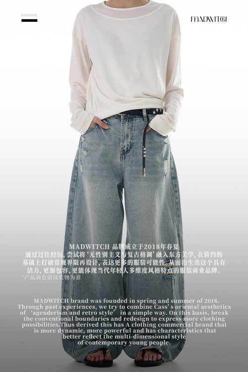 MADWITCH AMERICAN STYLE RIPPED CURVED BLADE JEANS #G6691