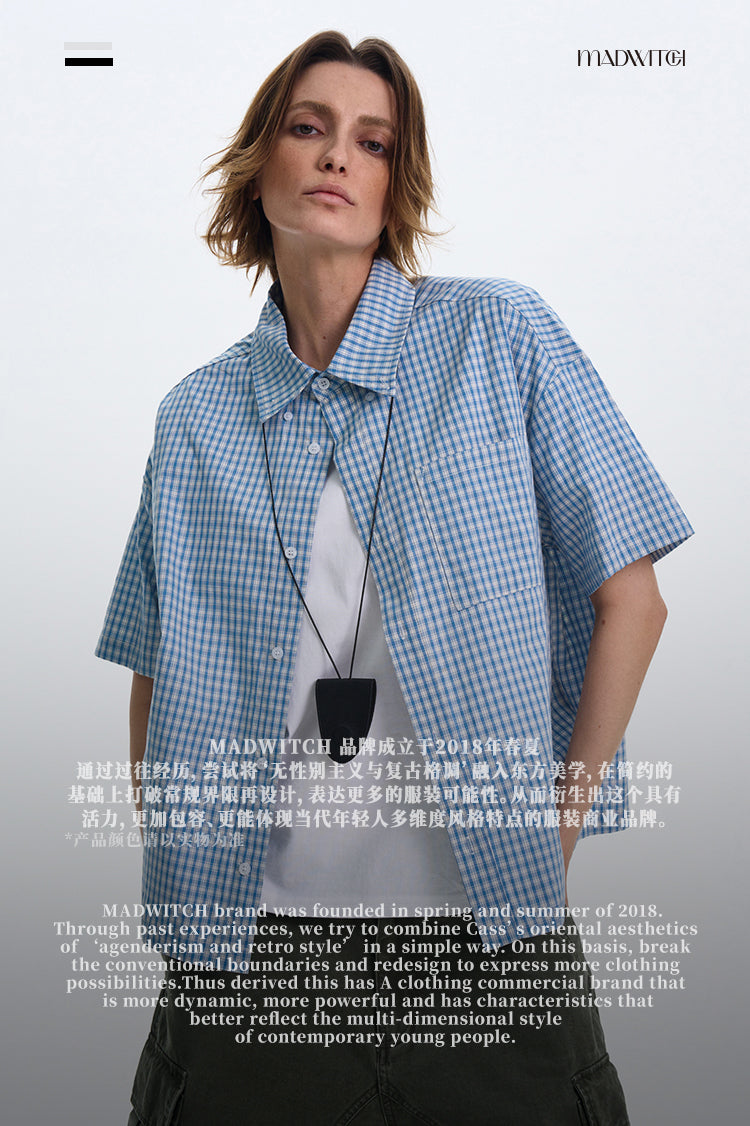 MADWITCH AMERICAN-STYLE PLAID SHORT-SLEEVE SHIRT #CR211