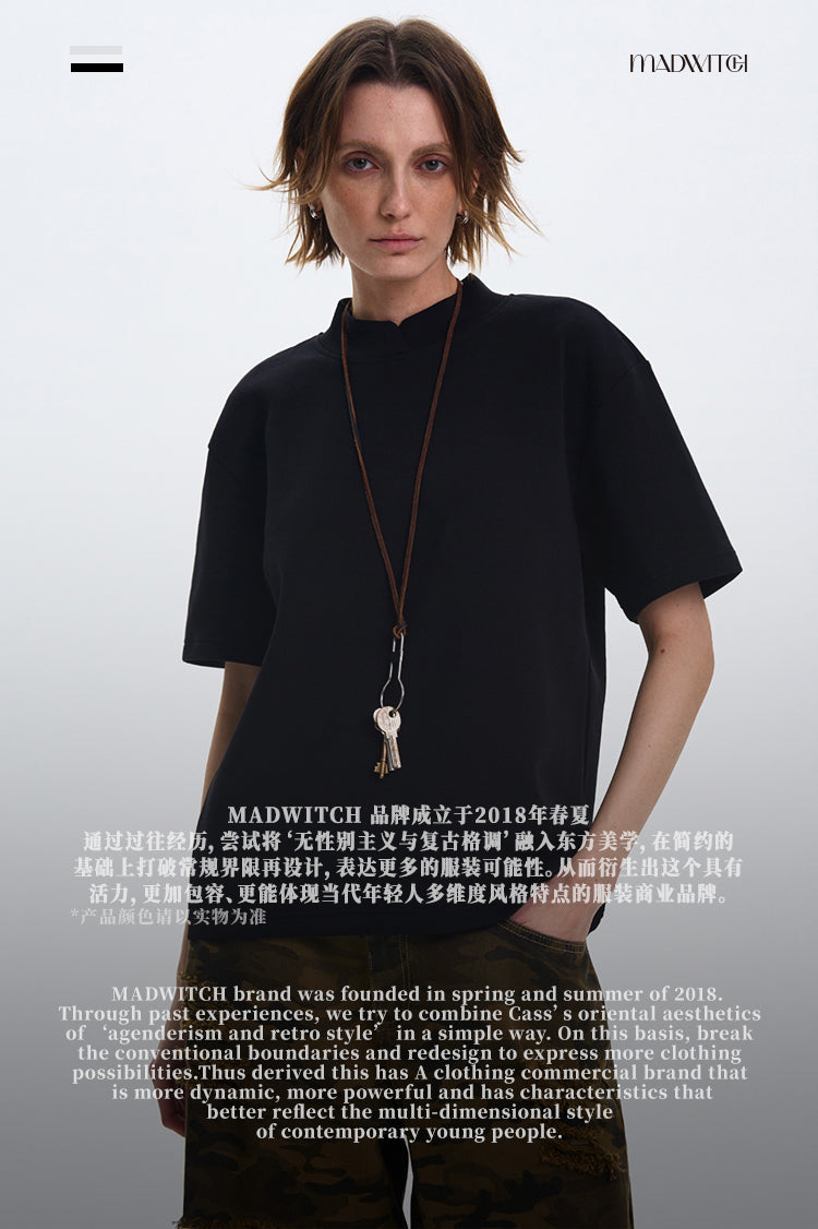 MADWITCH MINIMALIST SMALL COLLAR T-SHIRT #241316