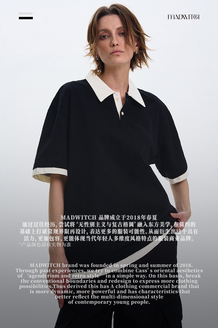 MADWITCH CONTRAST COLLAR SHORT-SLEEVE SHIRT #C1269X25