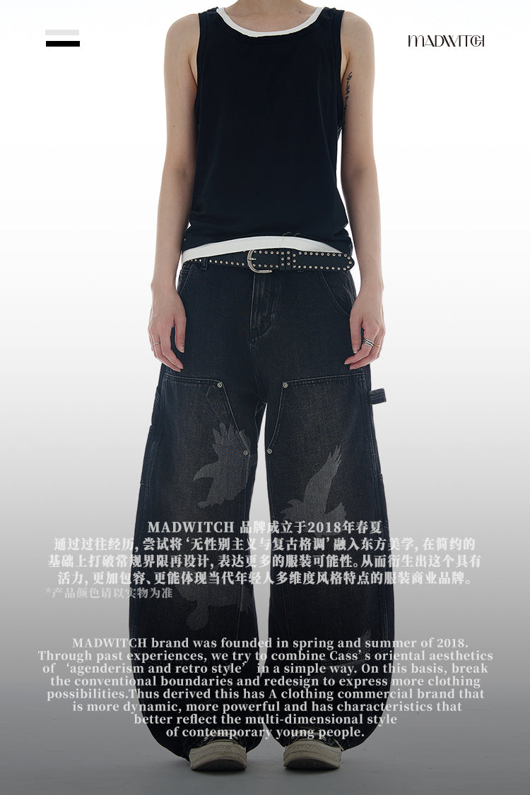 MADWITCH AMERICAN STYLE PEACE DOVE PRINT DENIM JEANS #CK9575