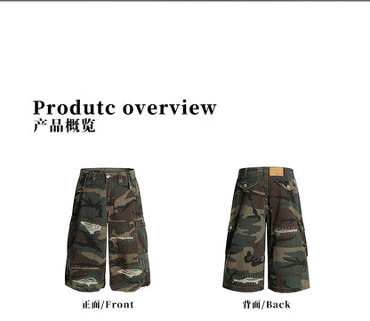 MADWITCH DISTRESSED CAMO SHORTS #Z012