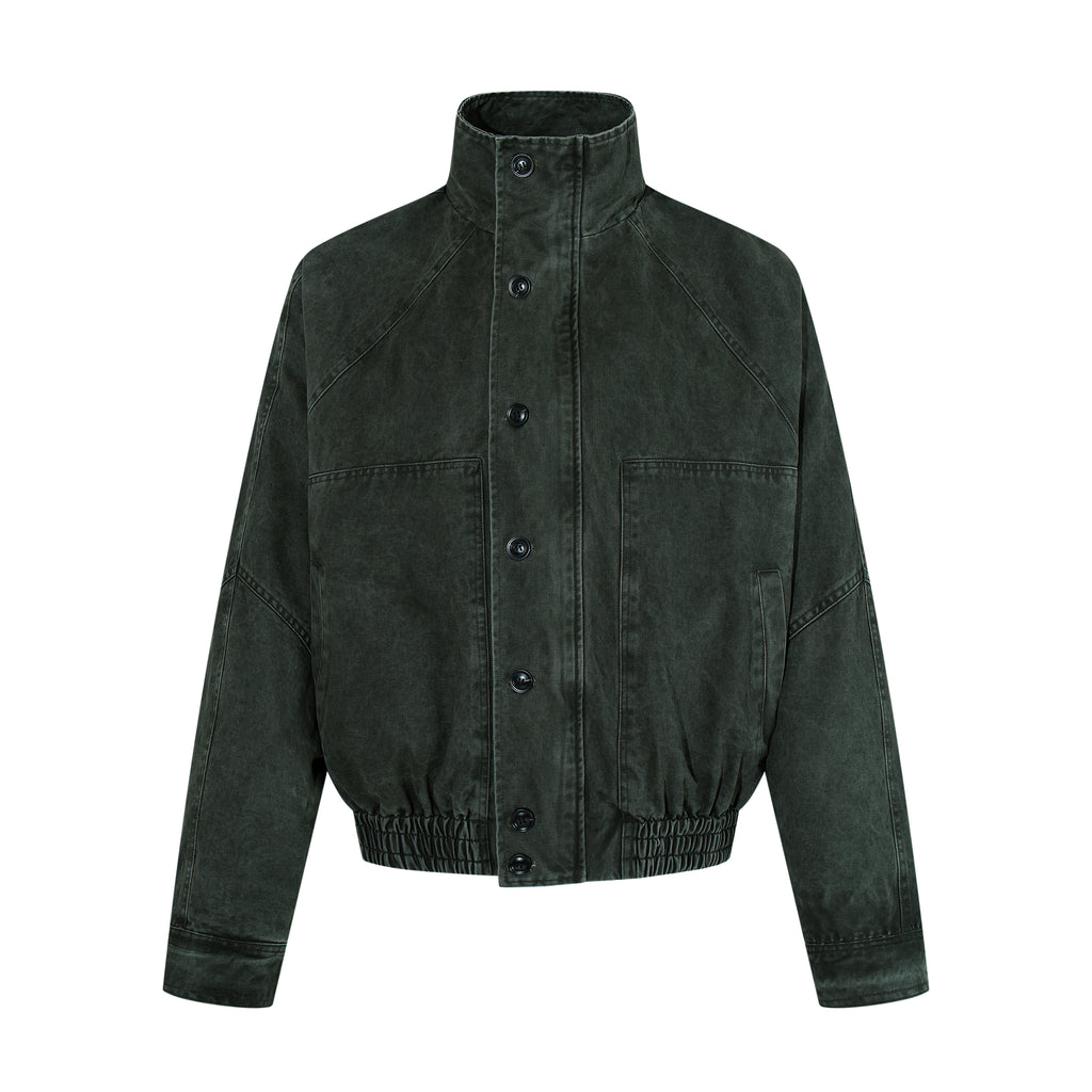 MADWITCH WASHED STAND-COLLAR RIBBED-HEM JACKET #AW26608