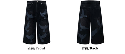 MADWITCH VINTAGE PRINTED CROPPED DENIM PANTS #L533