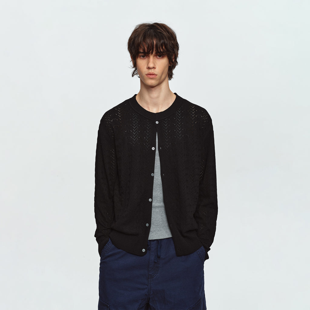 MADWITCH OPEN-KNIT JACQUARD RELAXED CARDIGAN SWEATER #MY527