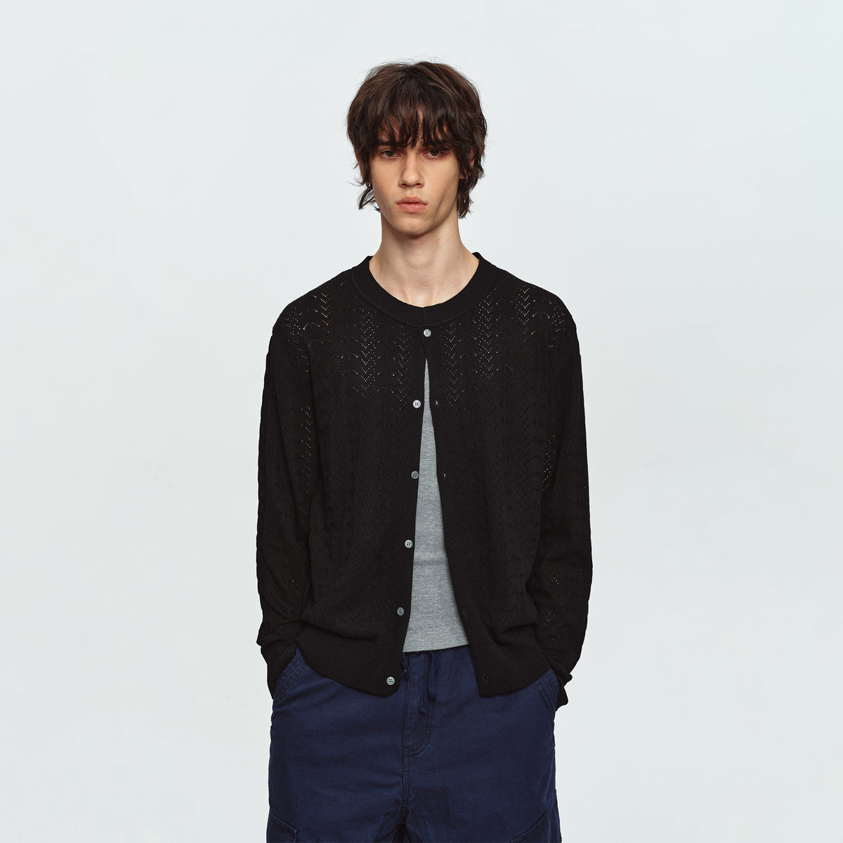 MADWITCH OPEN-KNIT JACQUARD RELAXED CARDIGAN SWEATER #MY527