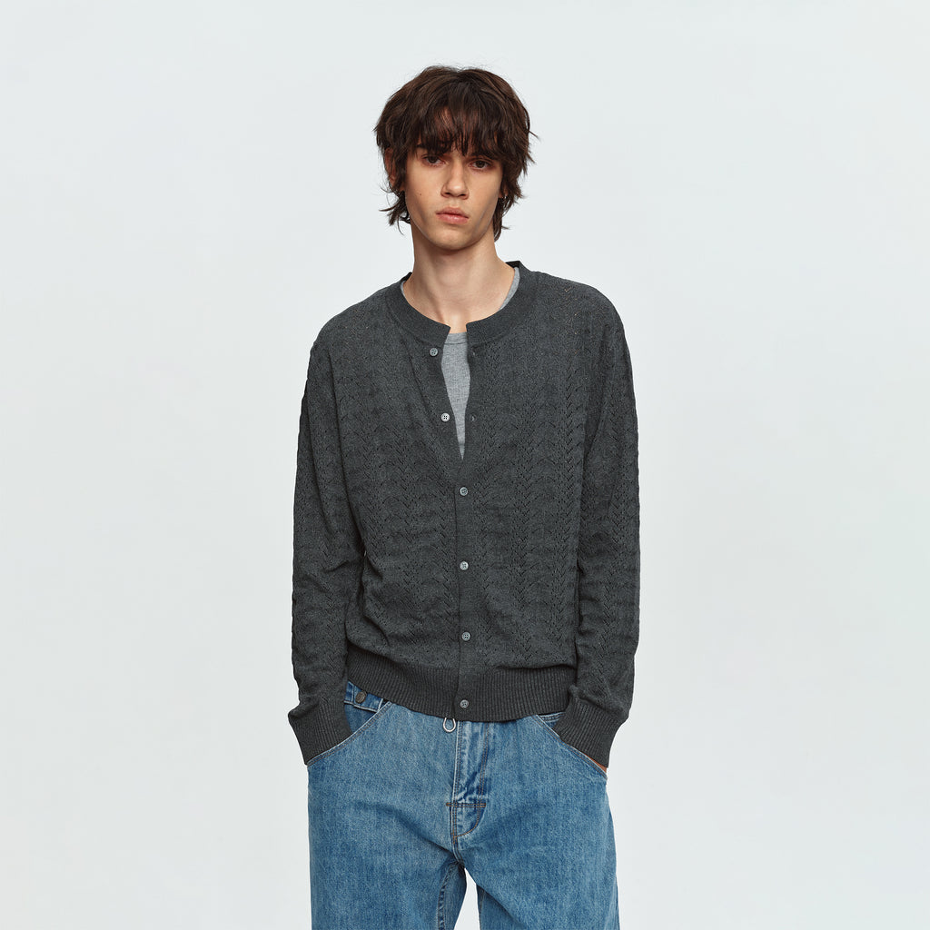 MADWITCH OPEN-KNIT JACQUARD RELAXED CARDIGAN SWEATER #MY527