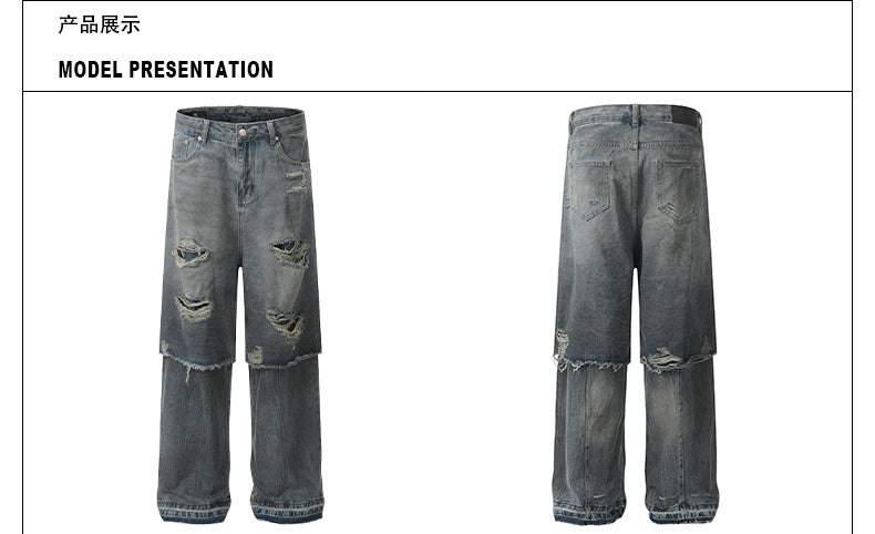 MADWITCH UNISEX POST-APOCALYPTIC STYLE PATCHWORK DENIM #D1651