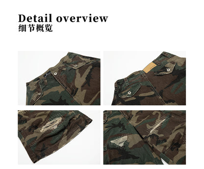 MADWITCH DISTRESSED CAMO SHORTS #Z012