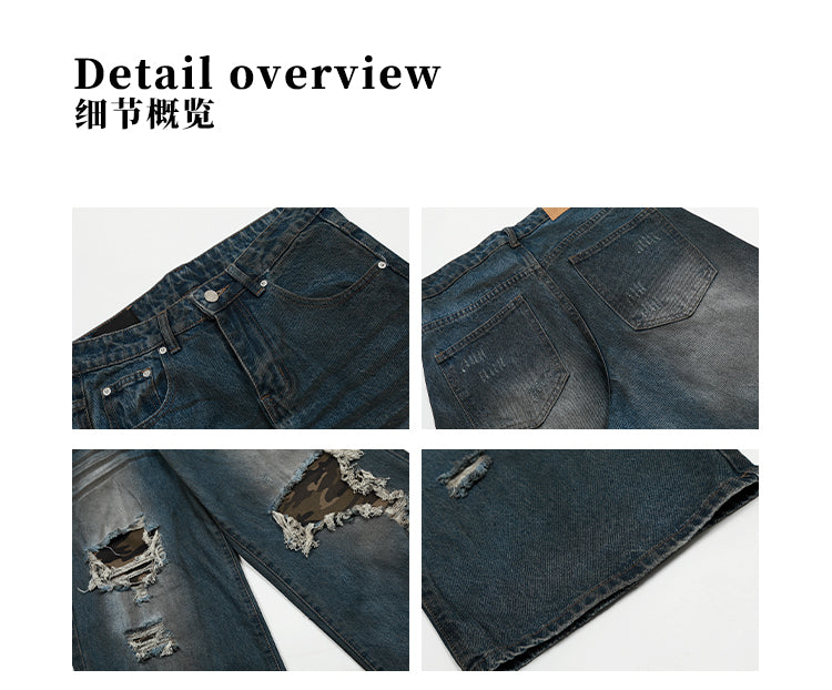 MADWITCH RIPPED CAMO PATCH DENIM JEANS #G6625