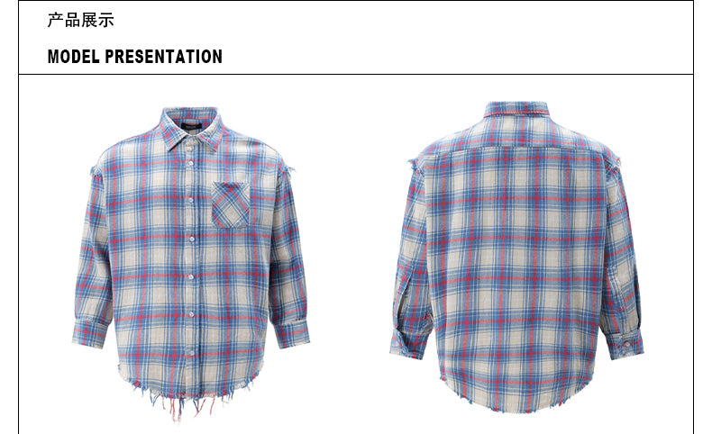 MADWITCH FRAYED CHECK SHIRT #G788