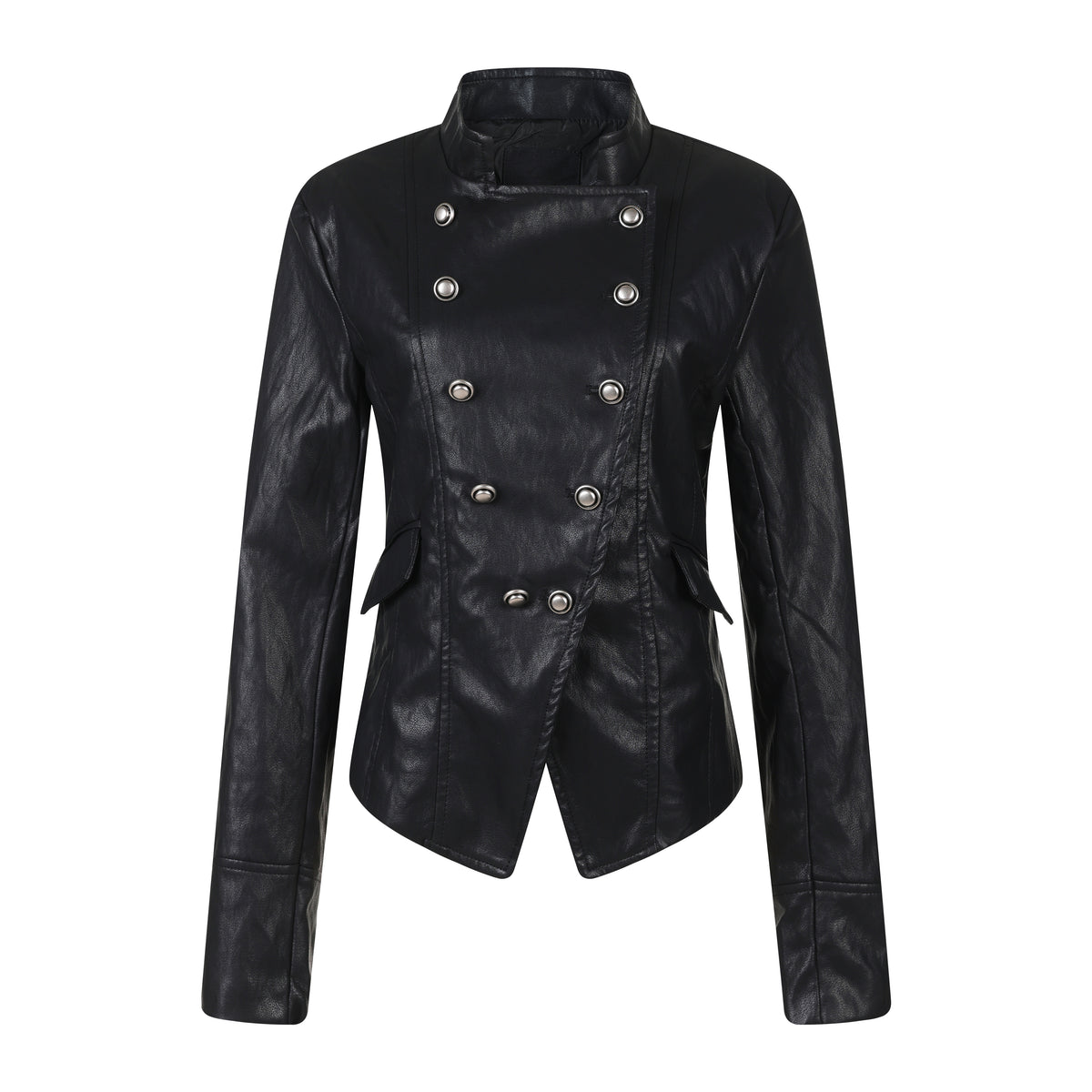 MADWITCH ASYMMETRIC DOUBLE-BREASTED CROPPED FAUX-LEATHER JACKET #C2026351
