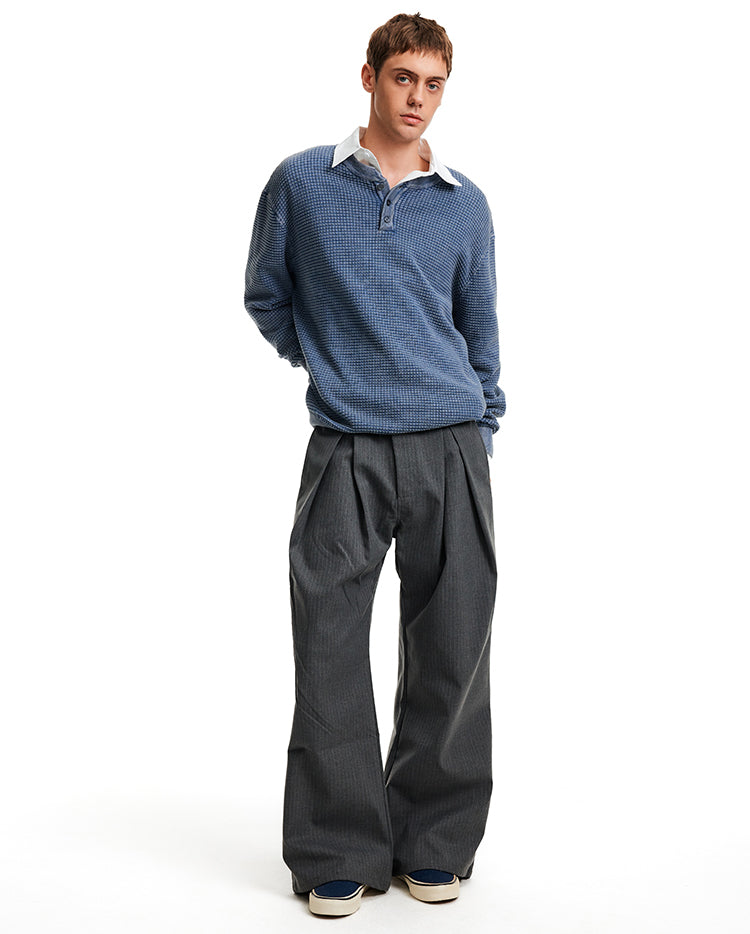 MADWITCH WAFFLE HENLEY KNIT #AK070