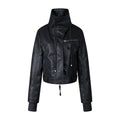 MADWITCH ASYMMETRIC-ZIP HIGH-COLLAR CROPPED FAUX-LEATHER BIKER JACKET #L2026611