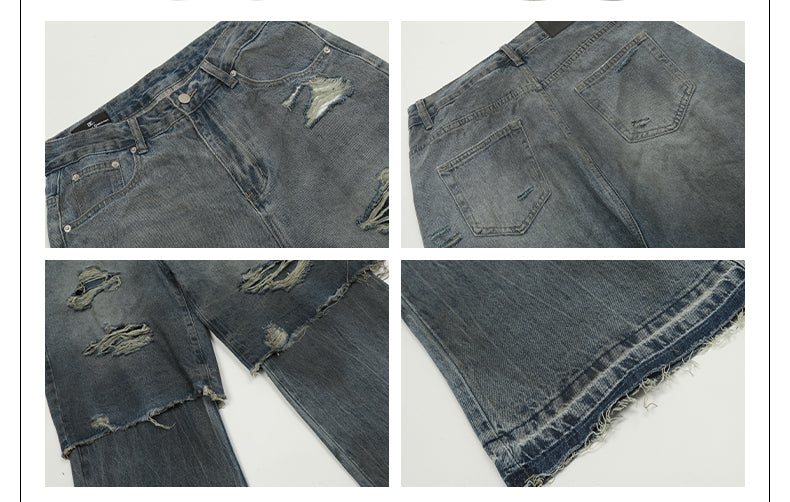 MADWITCH UNISEX POST-APOCALYPTIC STYLE PATCHWORK DENIM #D1651
