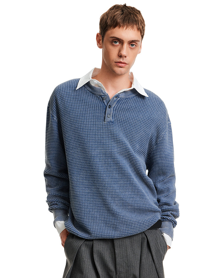 MADWITCH WAFFLE HENLEY KNIT #AK070