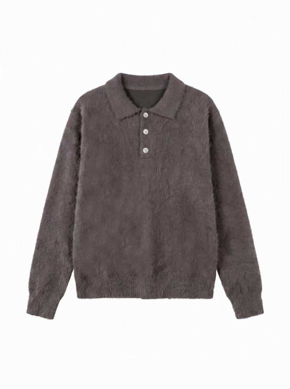 MADWITCH FAUX-MINK POLO KNIT SWEATER #RM34