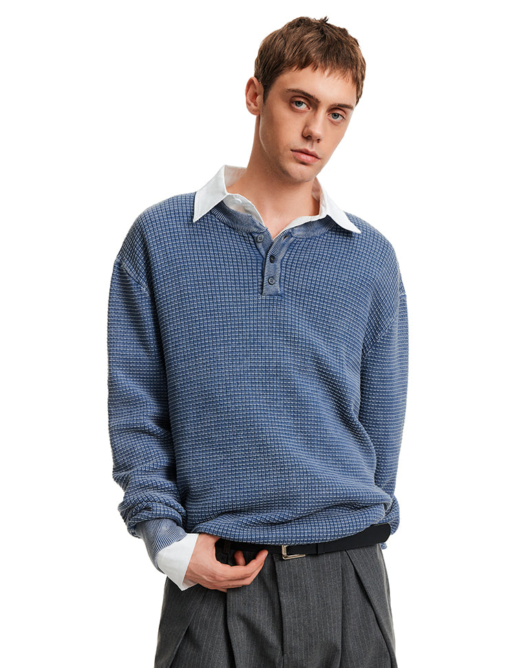 MADWITCH WAFFLE HENLEY KNIT #AK070