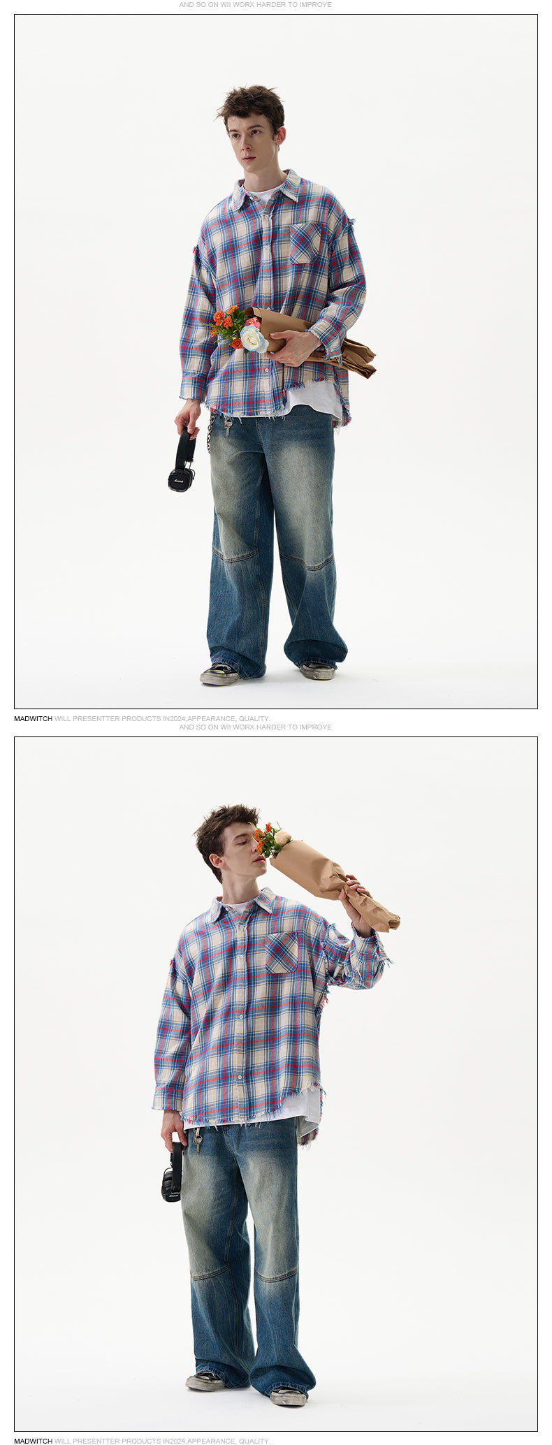 MADWITCH FRAYED CHECK SHIRT #G788