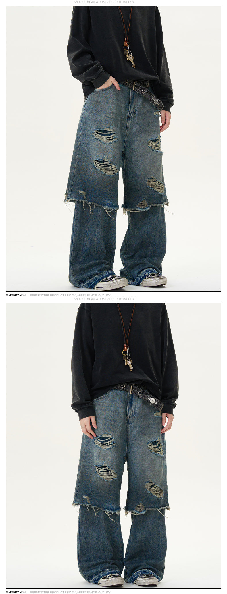 MADWITCH UNISEX POST-APOCALYPTIC STYLE PATCHWORK DENIM #D1651