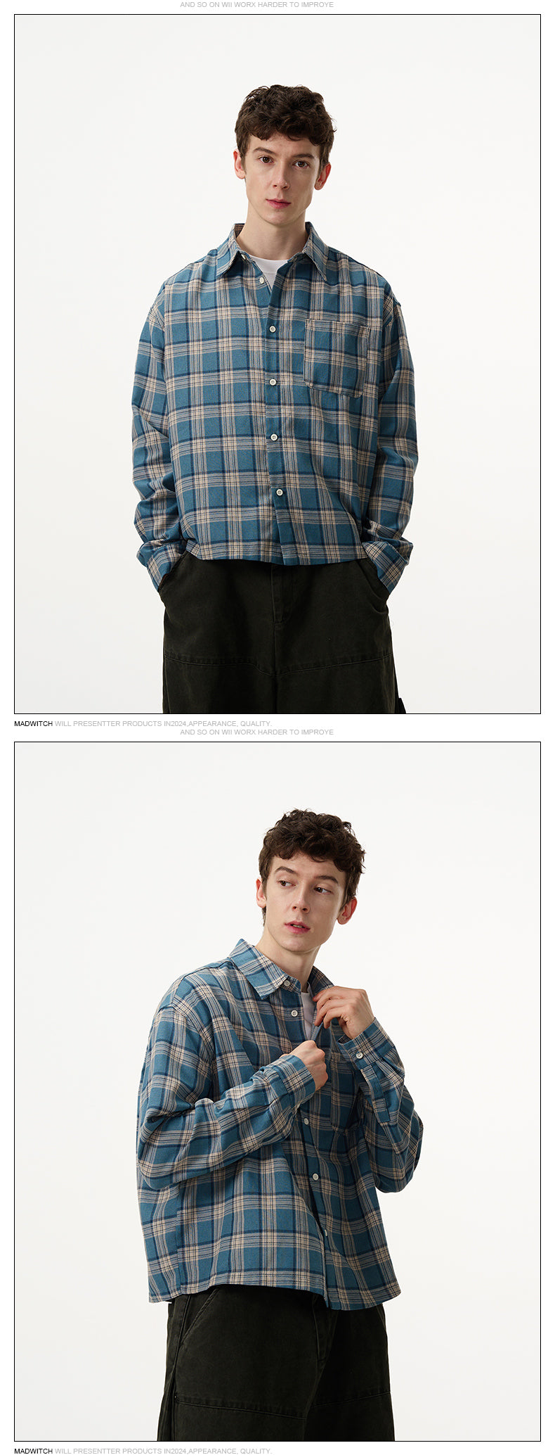 MADWITCH SLIM FIT HEIGHTENING PLAID SHIRT #RC76