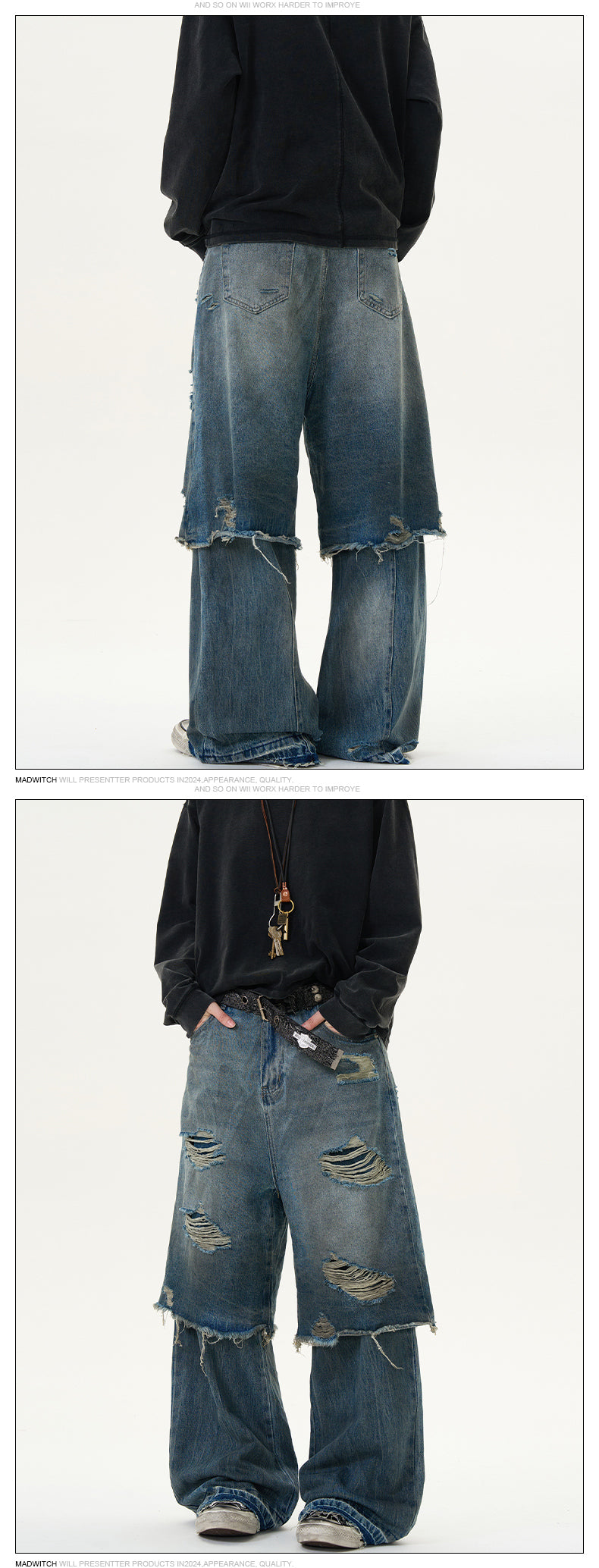 MADWITCH UNISEX POST-APOCALYPTIC STYLE PATCHWORK DENIM #D1651