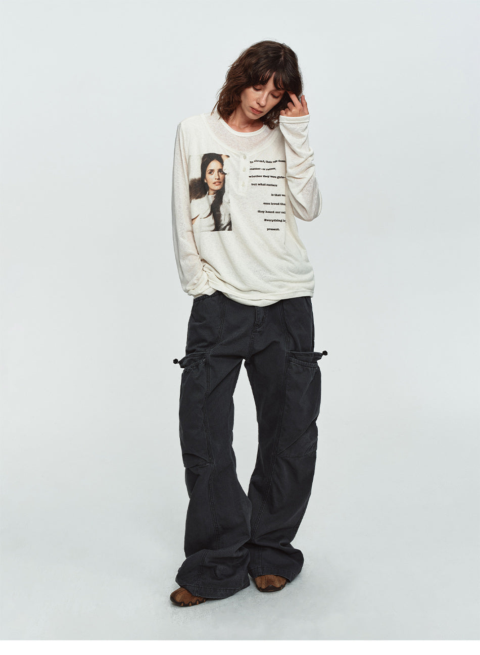 MADWITCH SHEER LAYERED GRAPHIC LYOCELL LONG-SLEEVE T-SHIRT #N2305