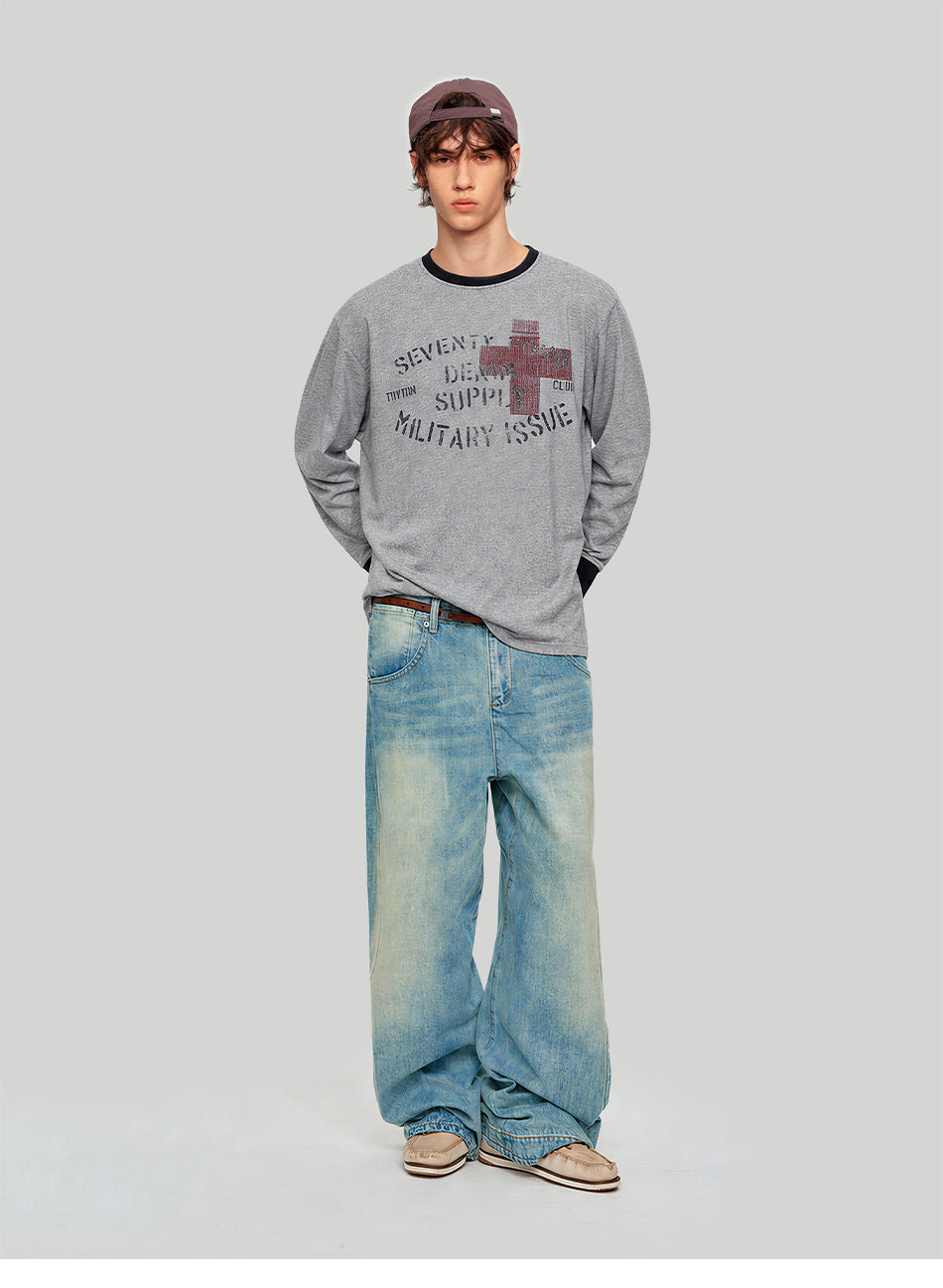 MADWITCH CONTRAST-COLLAR GRAPHIC LONGSLEEVE T-SHIRT #27559