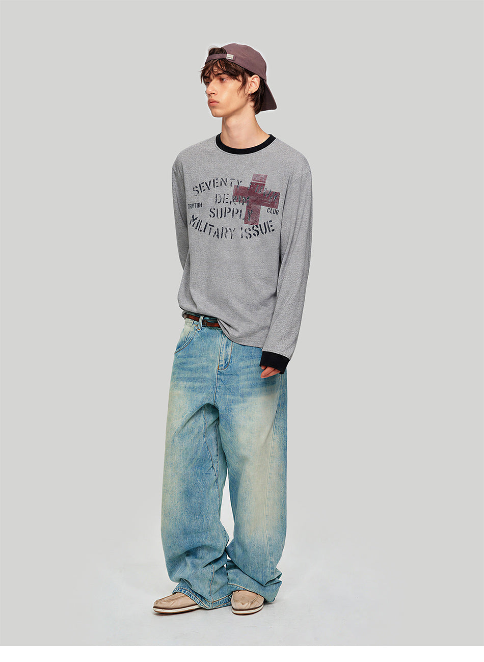 MADWITCH CONTRAST-COLLAR GRAPHIC LONGSLEEVE T-SHIRT #27559