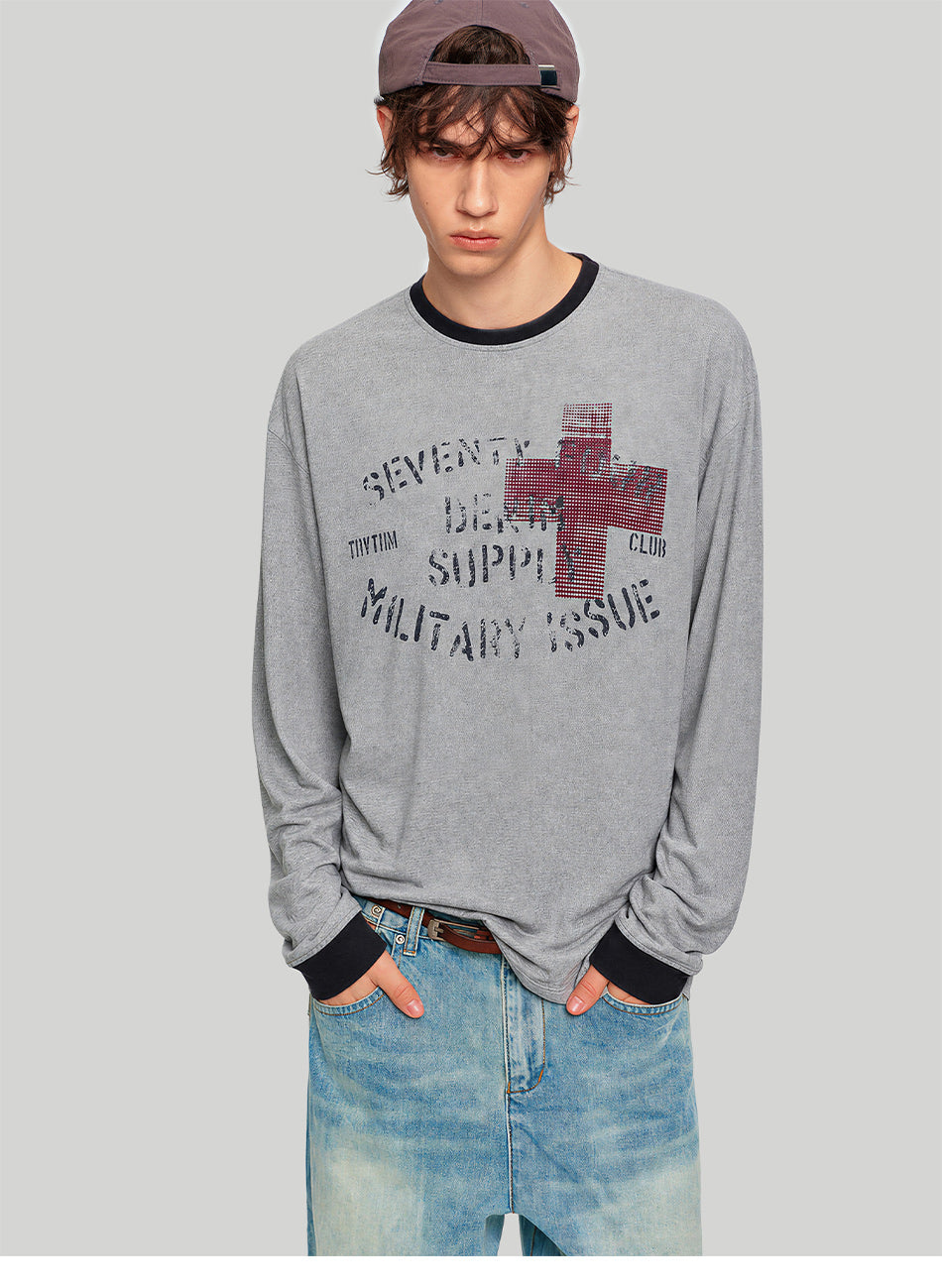 MADWITCH CONTRAST-COLLAR GRAPHIC LONGSLEEVE T-SHIRT #27559
