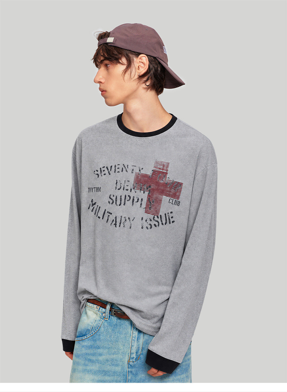 MADWITCH CONTRAST-COLLAR GRAPHIC LONGSLEEVE T-SHIRT #27559