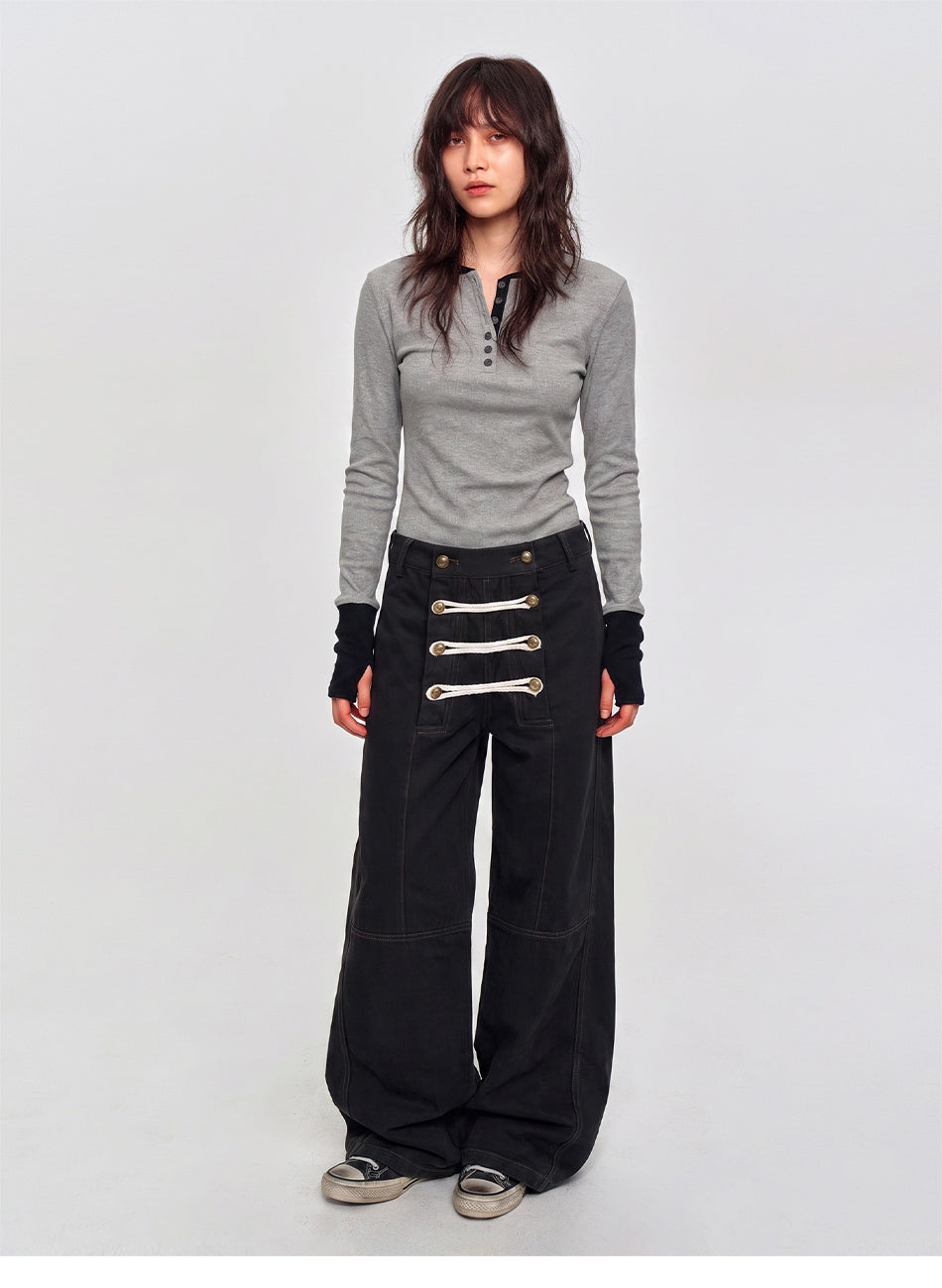 MADWITCH BRAIDED NAPOLEON WIDE-LEG PANTS #Y6790