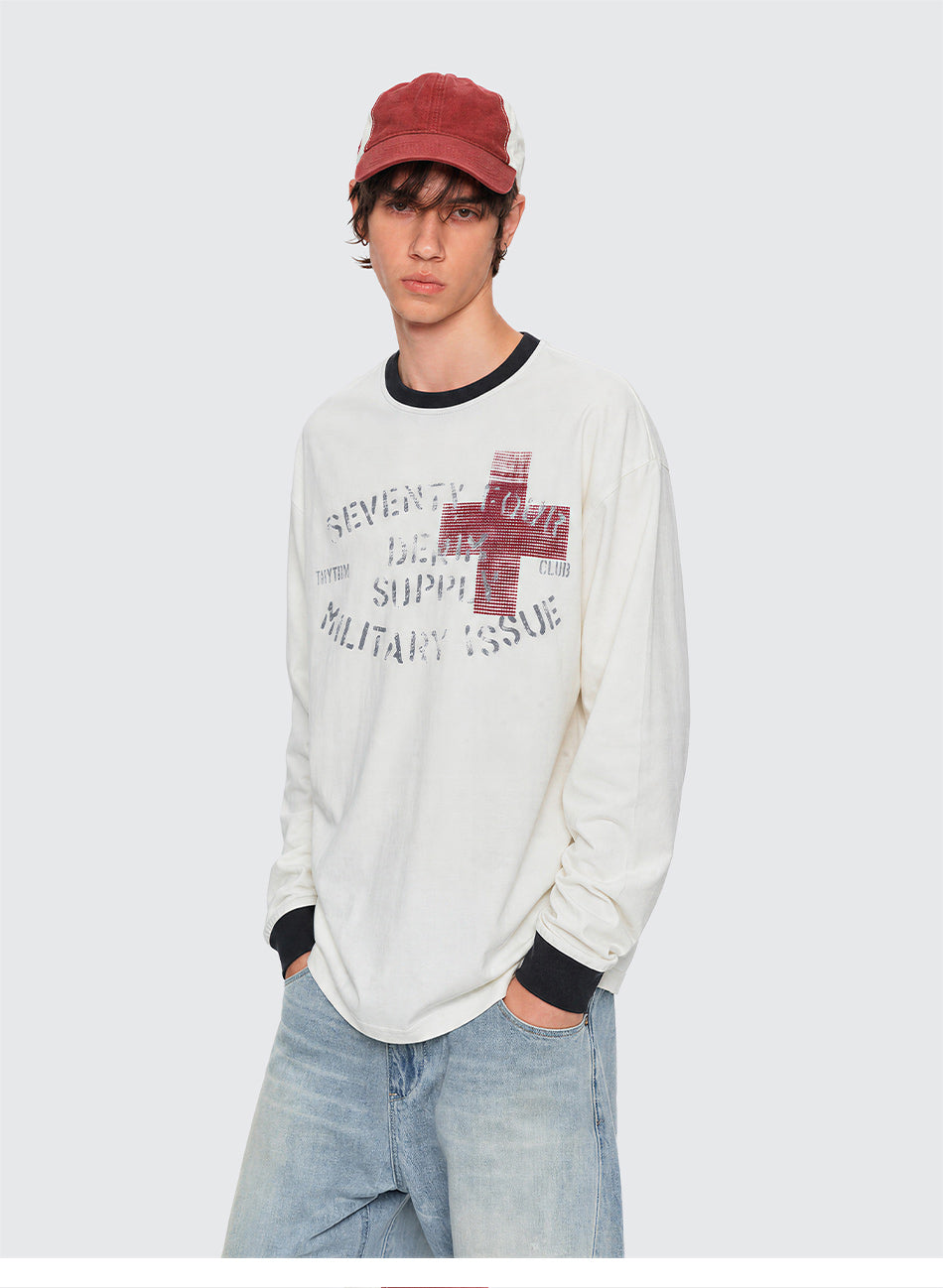 MADWITCH CONTRAST-COLLAR GRAPHIC LONGSLEEVE T-SHIRT #27559