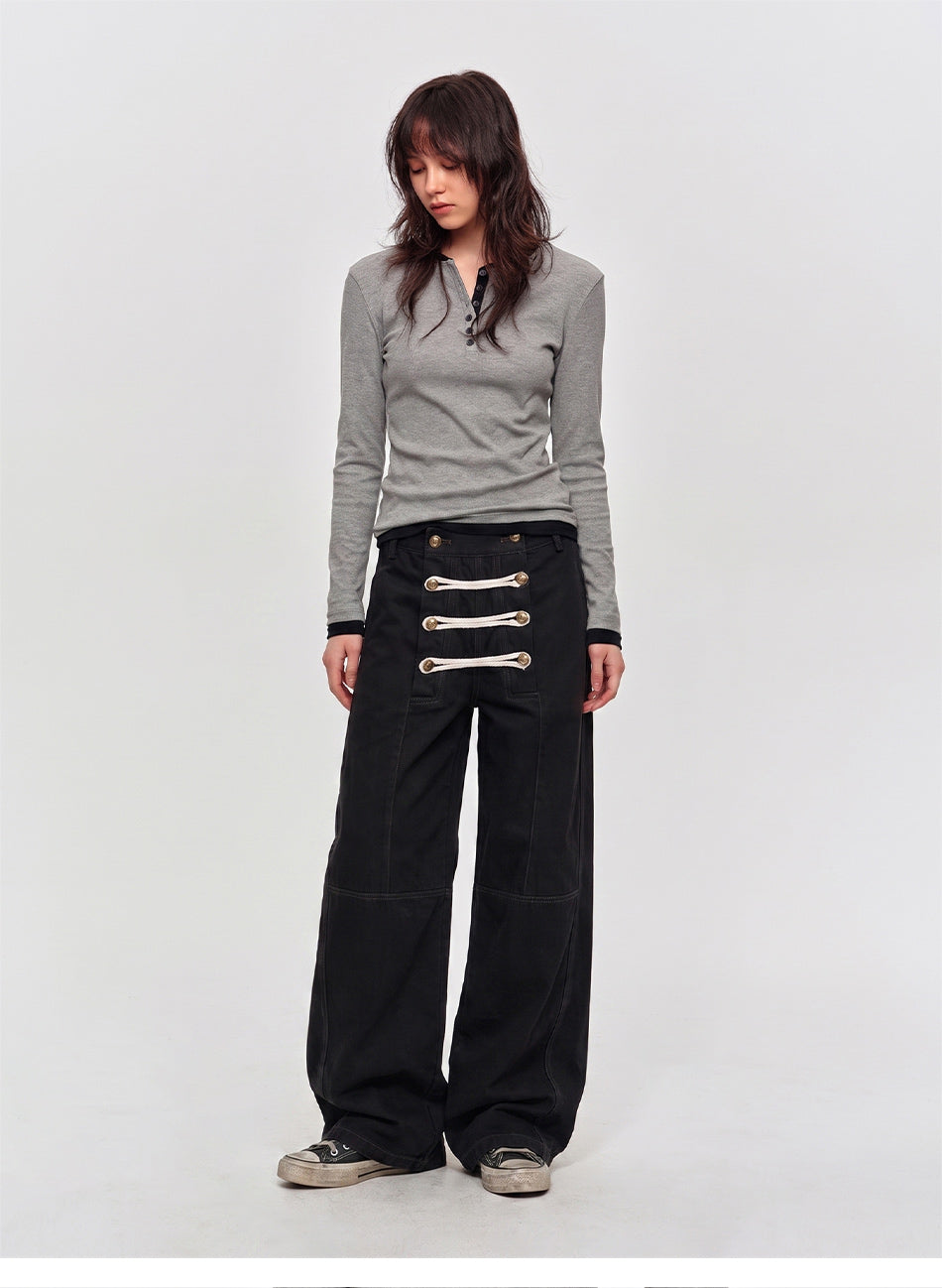 MADWITCH BRAIDED NAPOLEON WIDE-LEG PANTS #Y6790