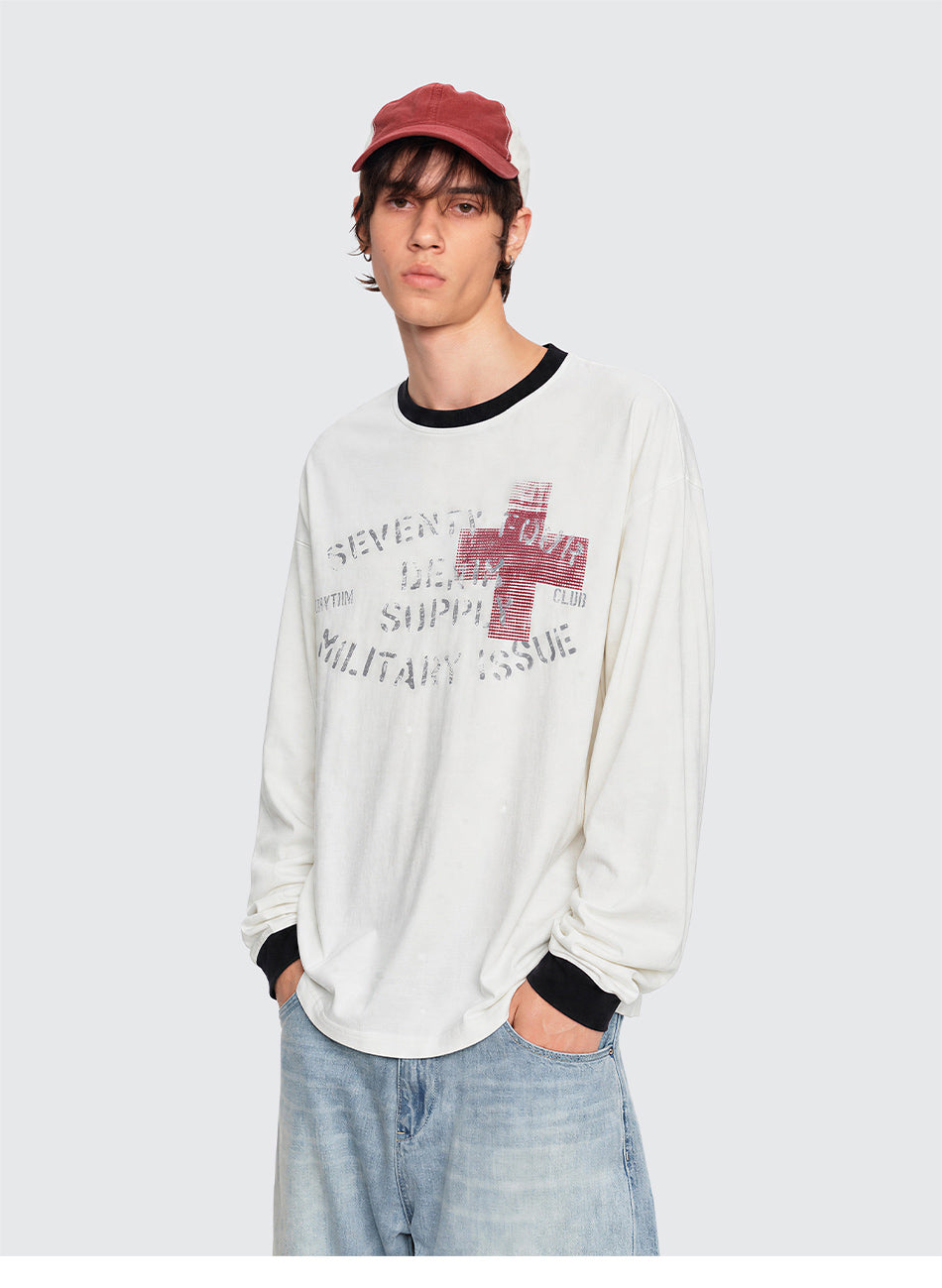 MADWITCH CONTRAST-COLLAR GRAPHIC LONGSLEEVE T-SHIRT #27559