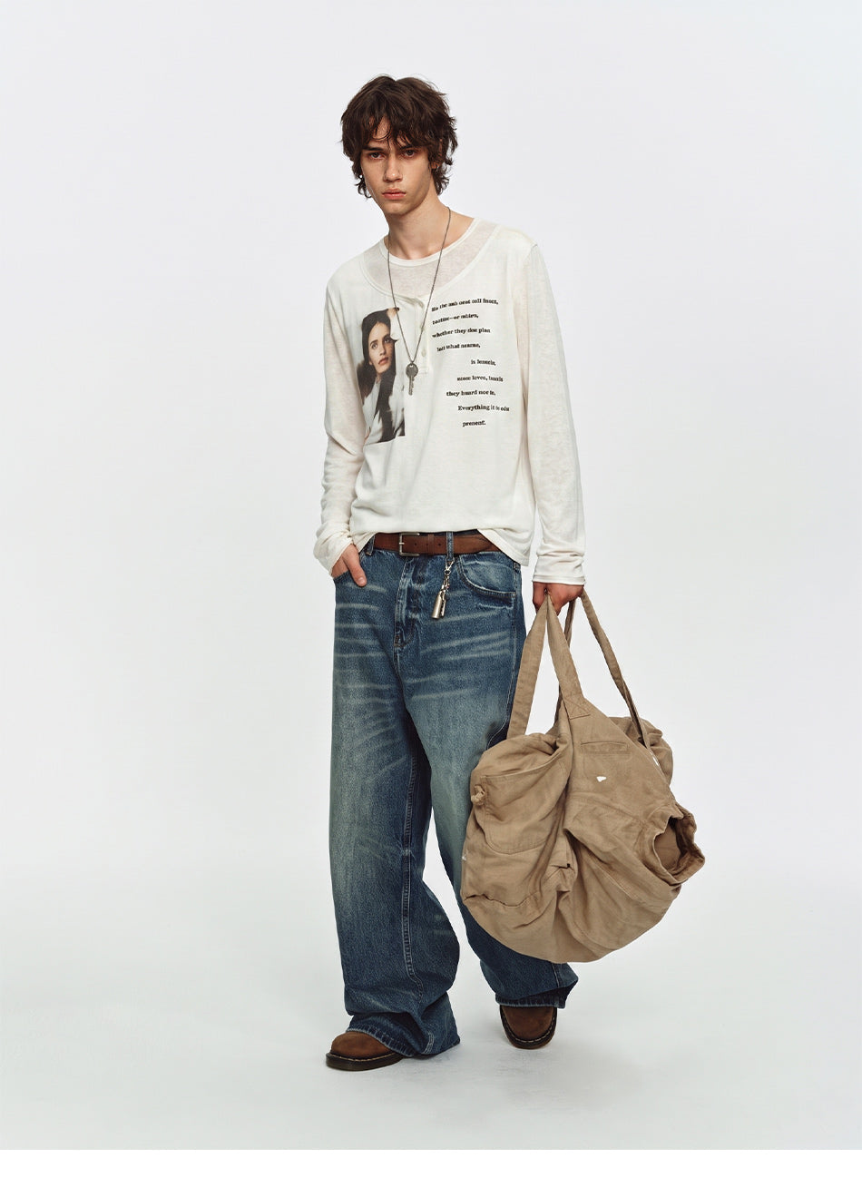 MADWITCH SHEER LAYERED GRAPHIC LYOCELL LONG-SLEEVE T-SHIRT #N2305