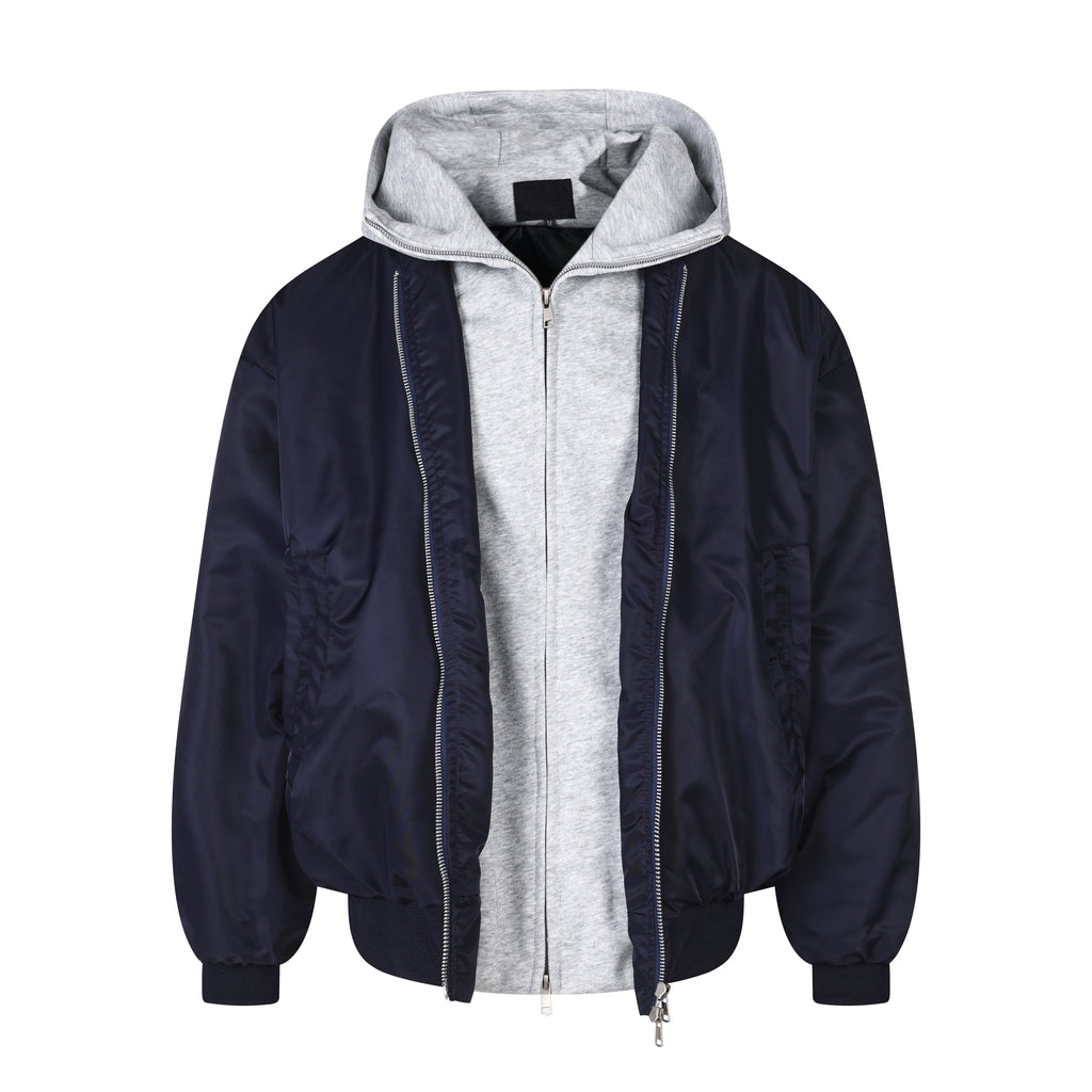 MADWITCH LAYERED HOODED DUAL-ZIP BOMBER JACKET #C2026382