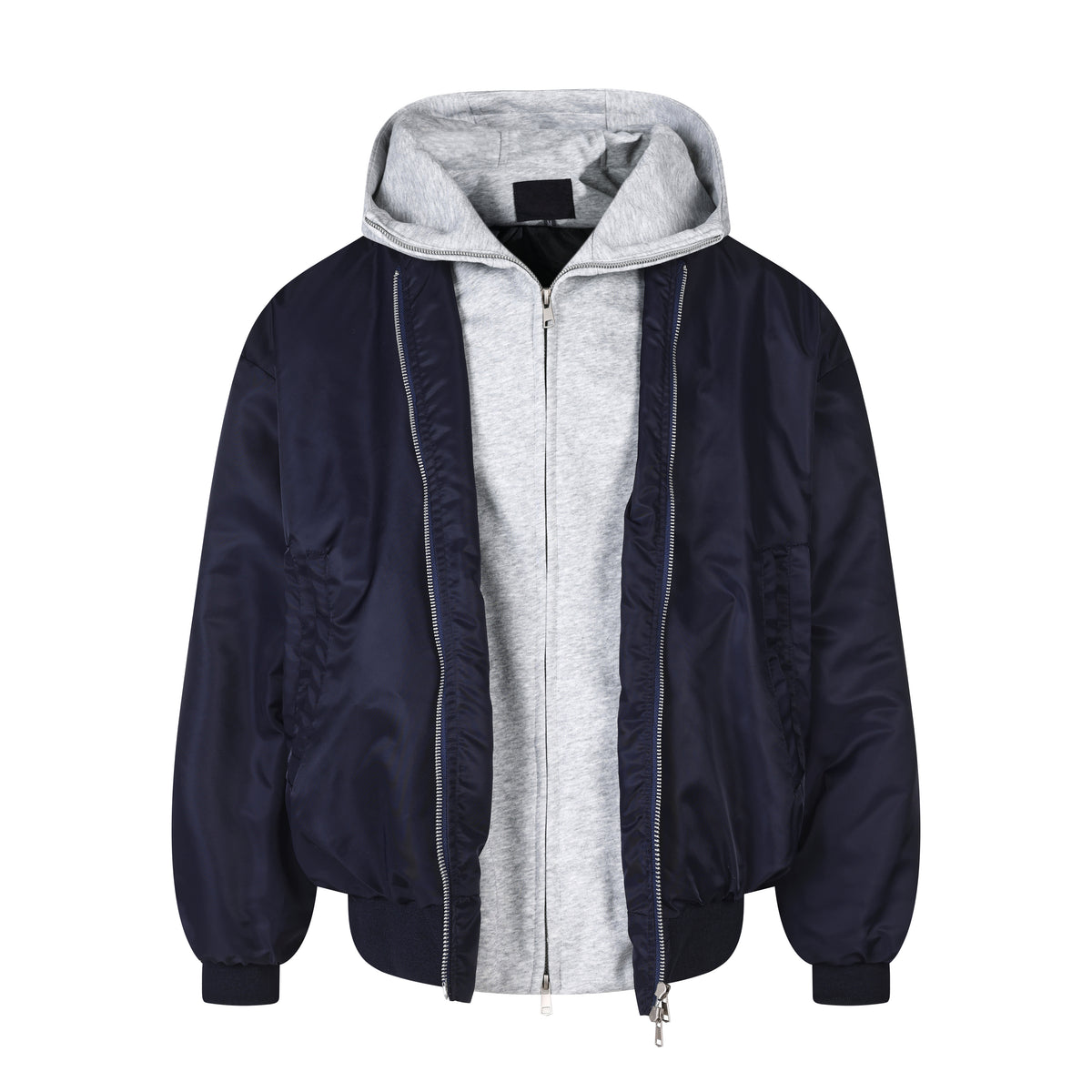 MADWITCH LAYERED HOODED DUAL-ZIP BOMBER JACKET #C2026382