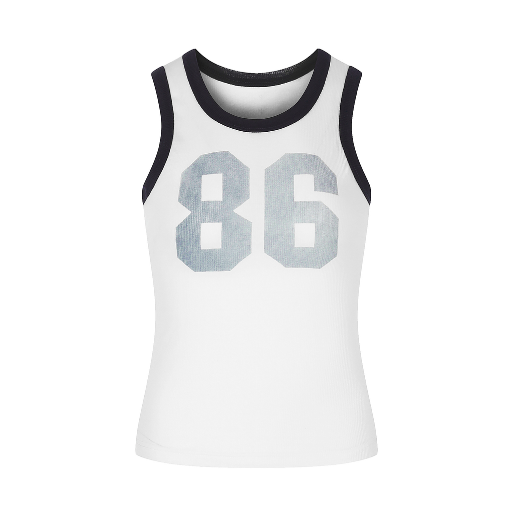MADWITCH CONTRAST-TRIM GRAPHIC RIBBED CROPPED TANK TOP #BC165N