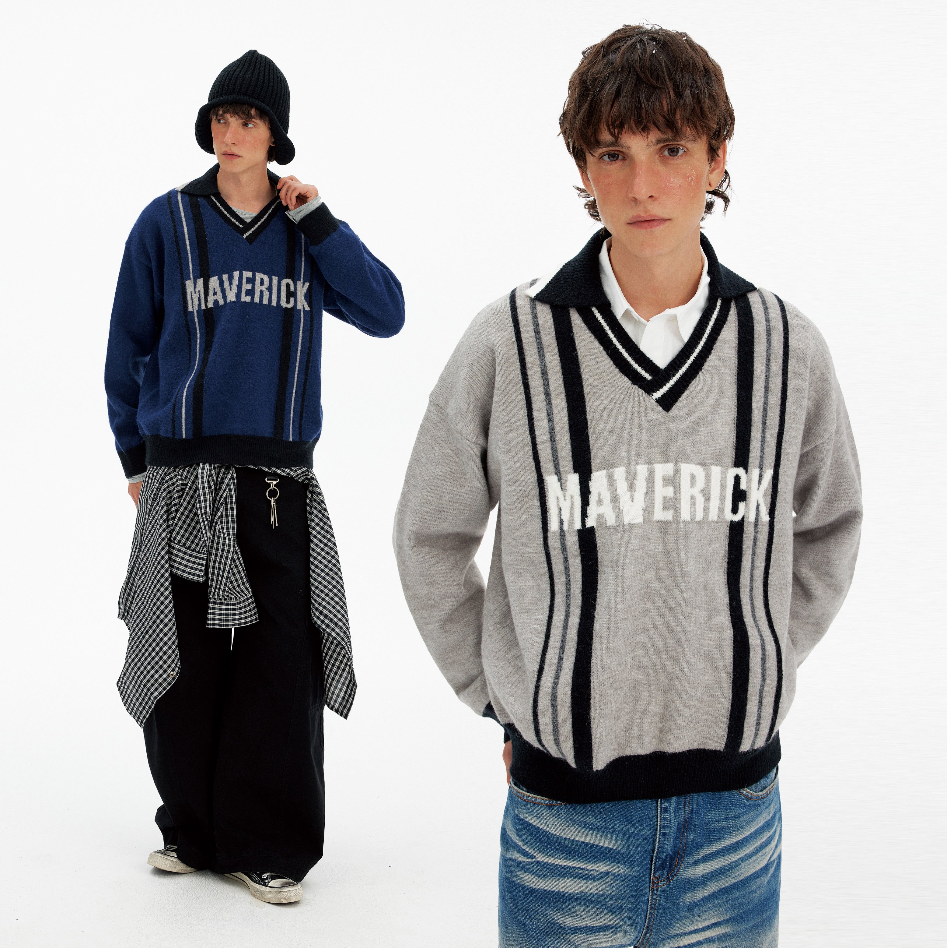 MADWITCH STRIPE VEE SWEATER #MY519