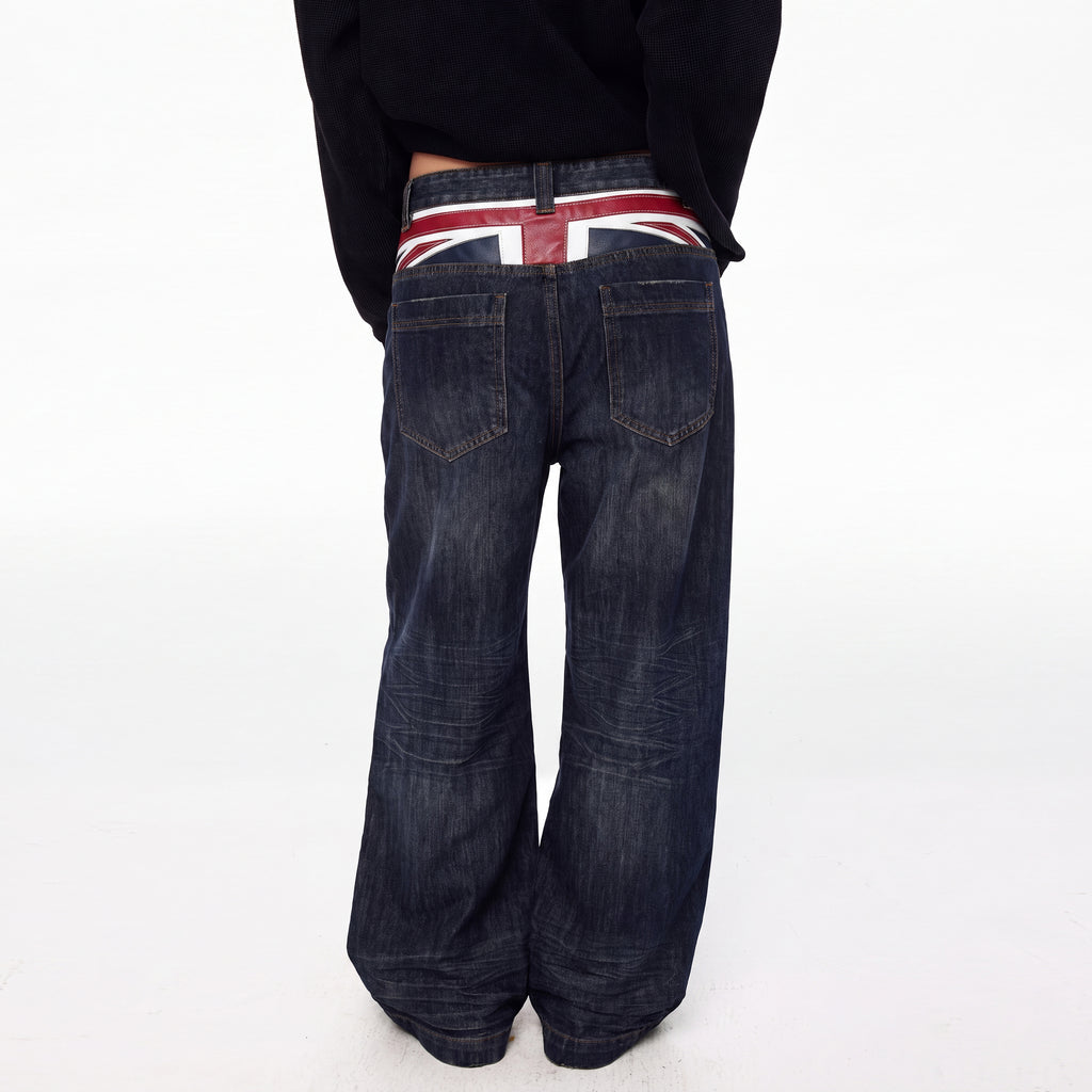 MADWITCH VINTAGE UNION JACK EMBROIDERED JEANS #L2026520