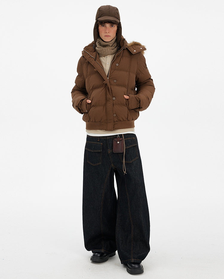 MADWITCH HOODED FUR COLLAR PUFFER JACKET #MF8602