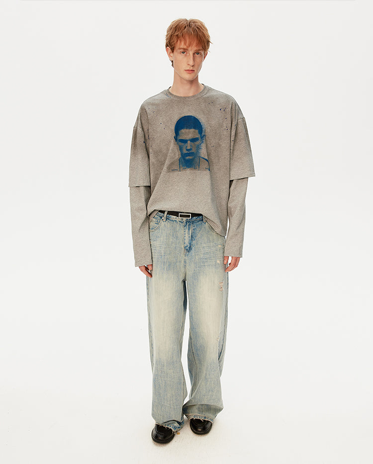 MADWITCH DISTRESSED FAUX LAYER TEE #T631