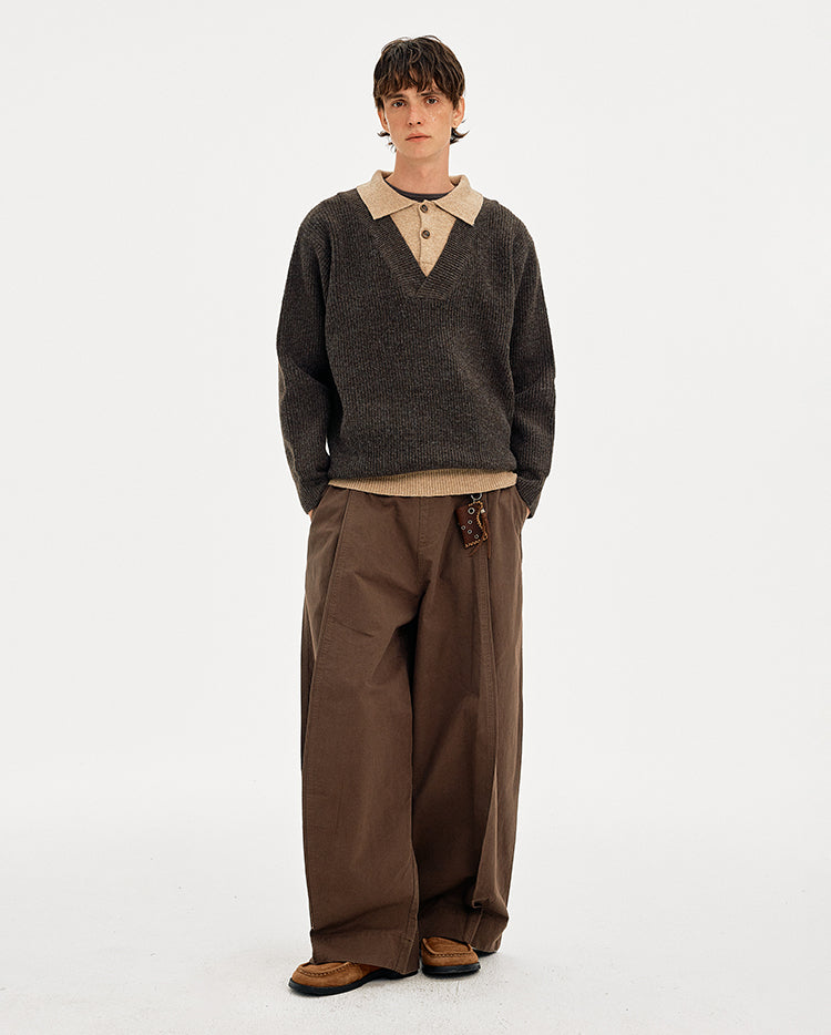 MADWITCH COLORBLOCK FAUX LAYER WOOL SWEATER #STYY8888